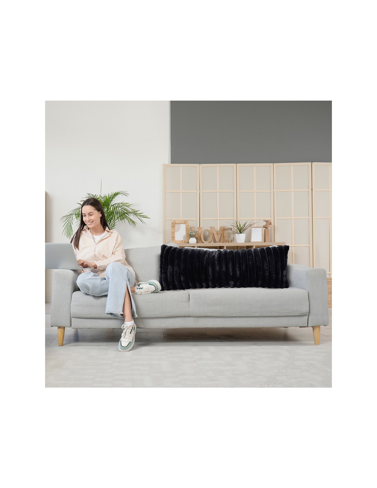 Body Pillow Coprire Peluche Acanalado Negro