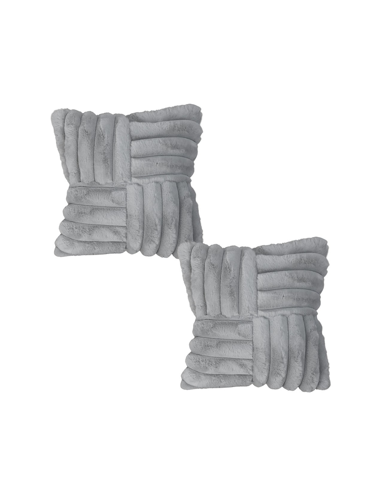 Set de 2 Cojines Coprire Peluche Cuadros 45cm Gris Claro