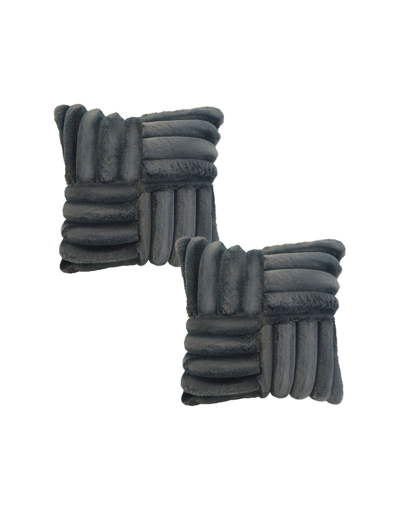 Set de 2 Cojines Coprire Peluche Cuadros 45cm Gris Oscuro