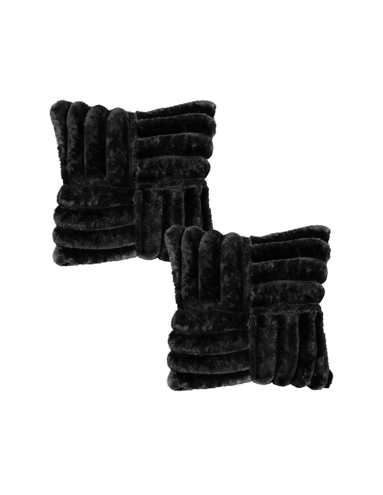 Set de 2 Cojines Coprire Peluche Cuadros 45cm Negro