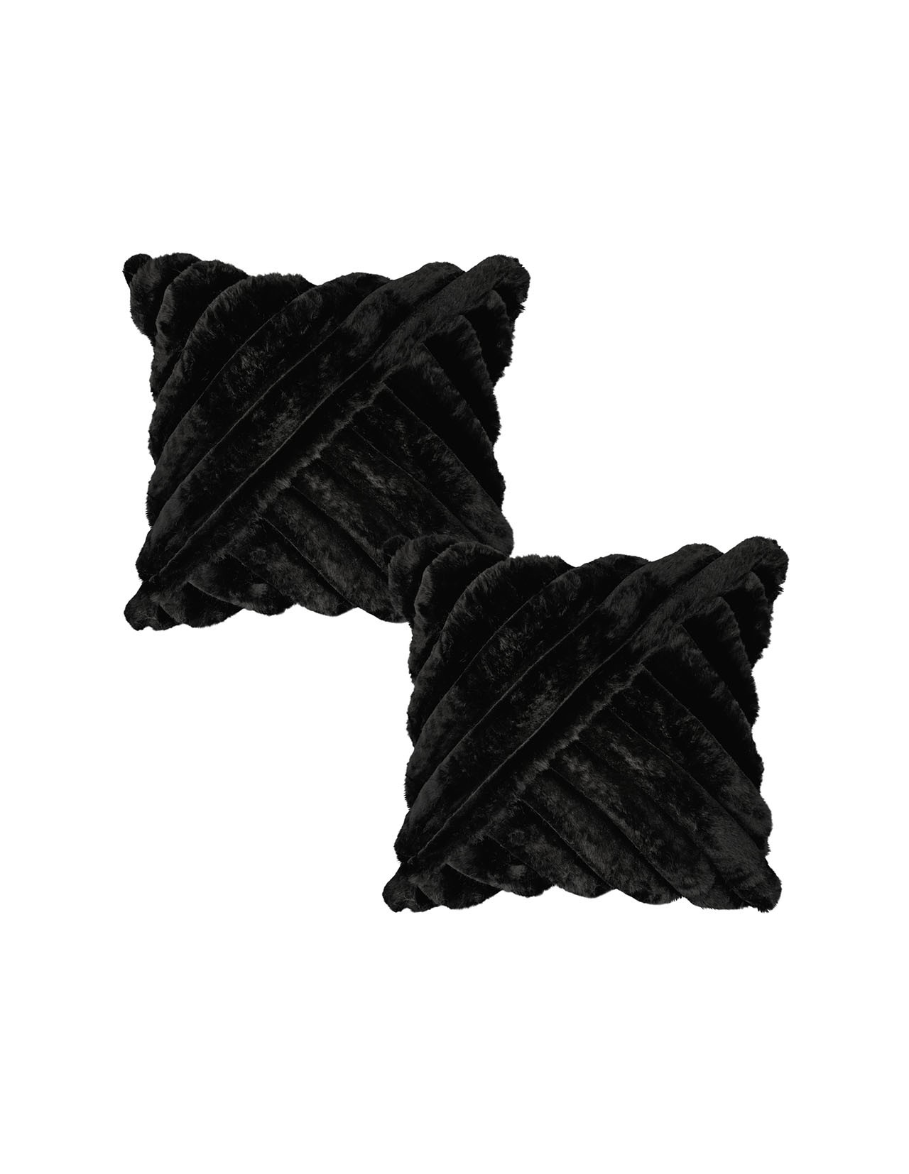 Set de 2 Cojines Coprire Peluche Diagonal 45cm Negro